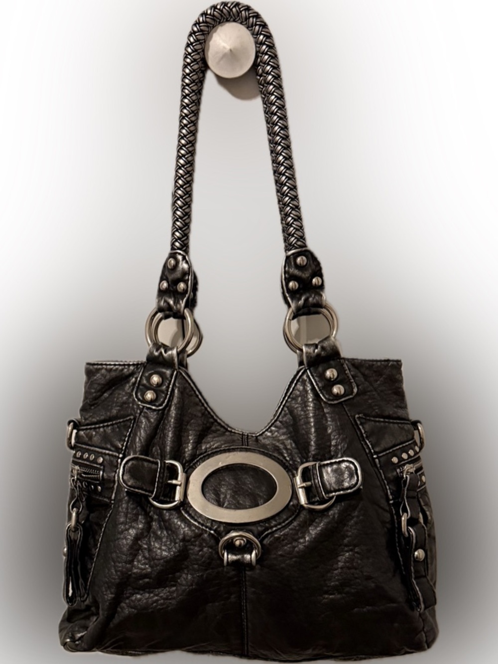 Wilsons Leather Black Shoulder Bag with Silver Hardware